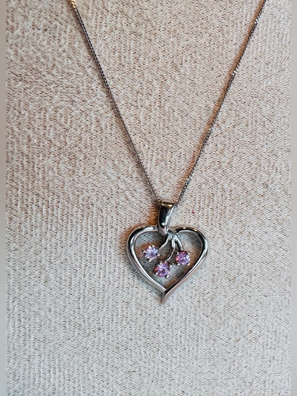 Pink Sapphire Heart 10K White Gold JSN Marked Pendant (Lab Grown) and Necklace